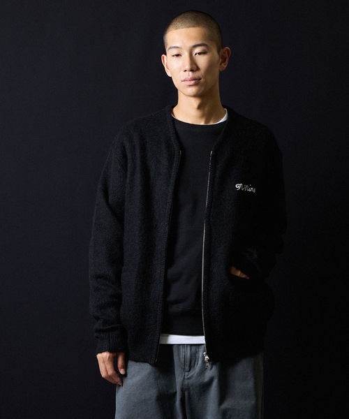 MOHAIR SOLID JACQUARD KNIT ZIP-UP CARDIGAN / モヘヤ ソリッド