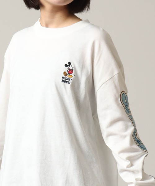 セール】【Disney/ディズニー】袖刺繍ロゴ ミッキーマウス ロゴ 長袖T