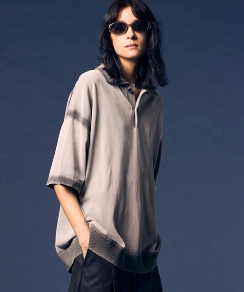 UNISEX》High Twist Pigment Bleach Prime-Over Knit Polo Shirt/ハイ