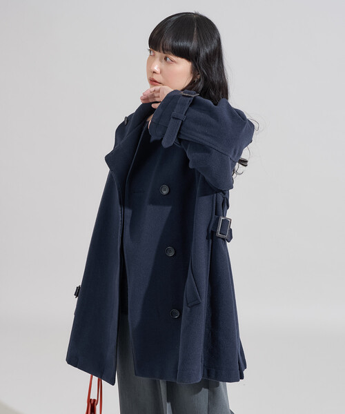 セール】ウーリー ハイネック テントラインミドルコート（ステンカラー