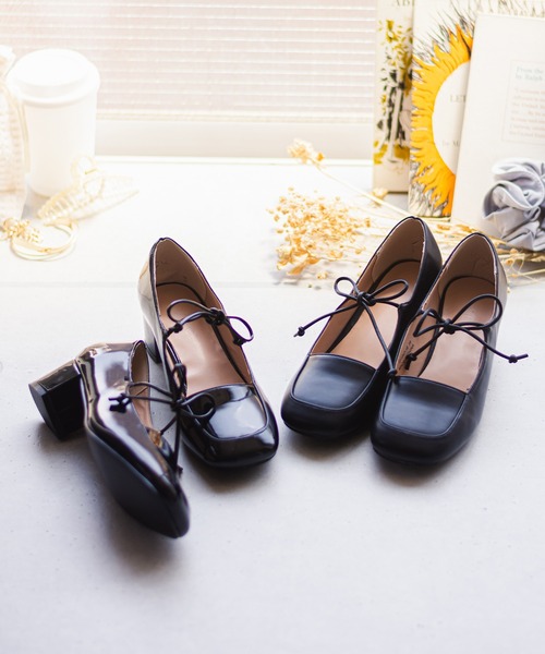 セール】ブロックヒール スクエアトゥ メリージェーン / ストラップ