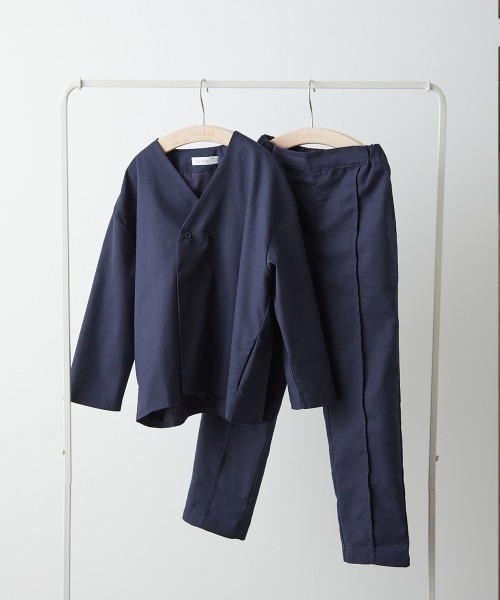 ノーカラージャケットセットアップ(リネン混)（スーツセット