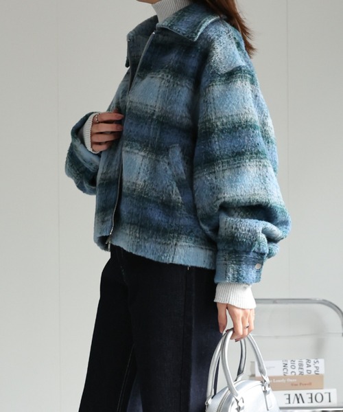 セール】シャギーチェック ダブルジップブルゾン/SHAGGY CHECK COAT