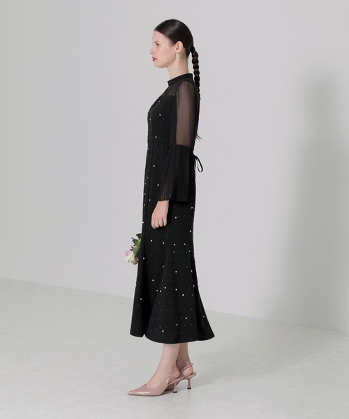 Leja（レジャ）の「【LEJA】パールビジュー付き透け感プリーツフレア