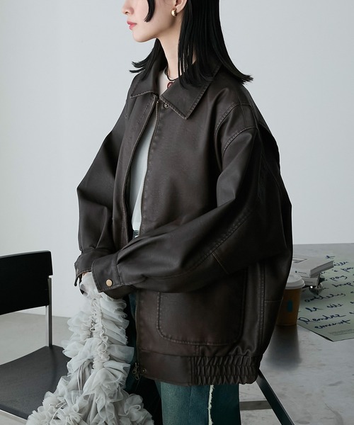 forksy.】ヴィンテージライクダブルジップビッグブルゾン forksy