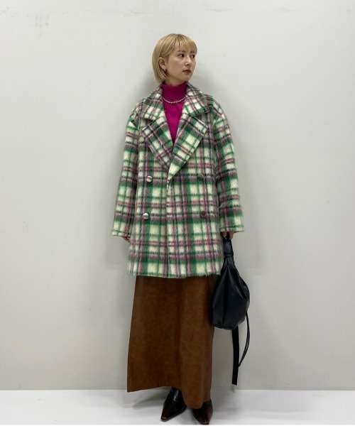 Ameri（アメリ）の「ADORABLE SHAGGY CHECK COAT（チェスターコート