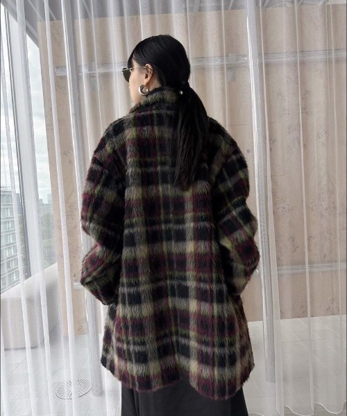 Ameri（アメリ）の「ADORABLE SHAGGY CHECK COAT（チェスターコート