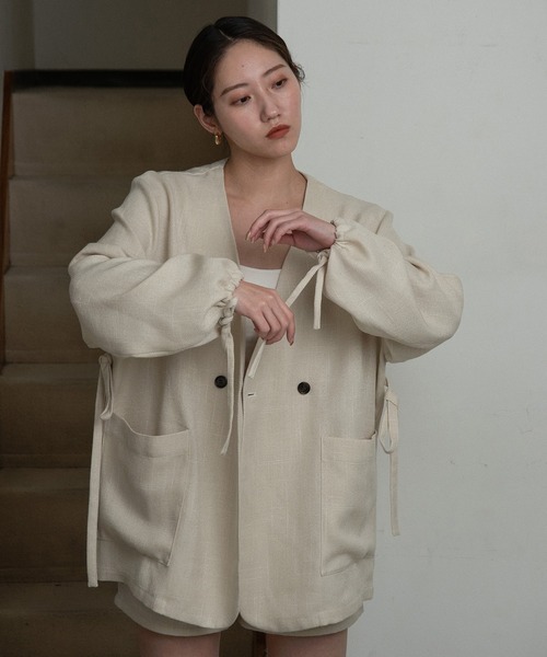 lawgy（ラウジー）の「cuff ribbon tweed jacket / カフリボンツイード