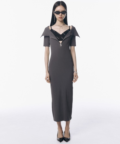 セール】OFFSHOULDER NARROW KNIT DRESS/オフショルダーナローニット