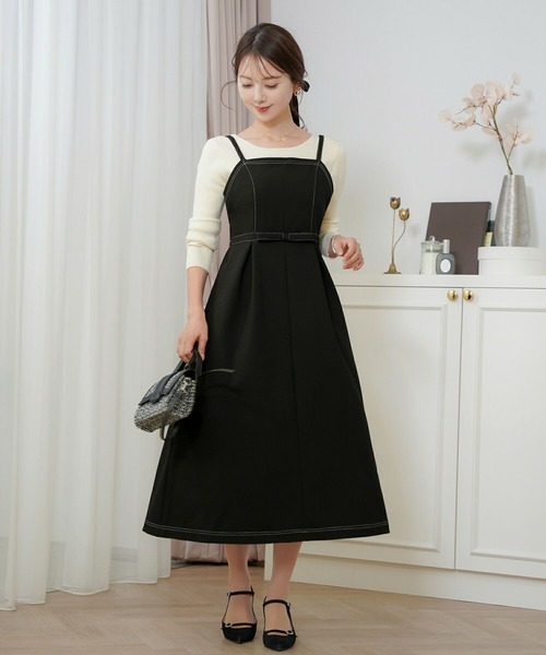 セール】配色ステッチ ウエスト リボン キャミワンピース le reve