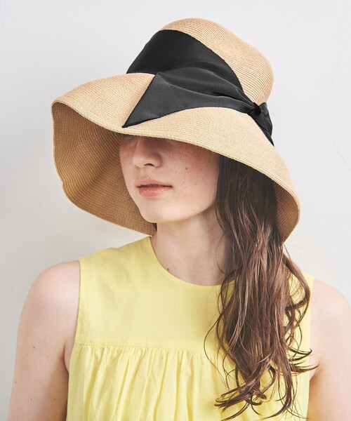 アシーナニューヨーク 麦わら帽子 リサコ ベージュリボン 美品 Athena