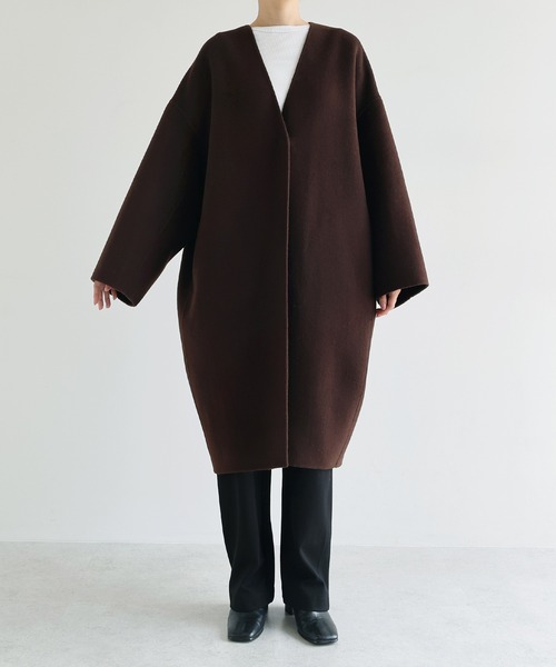 セール】ノーカラーリバーロングコクーンコート（ノーカラーコート