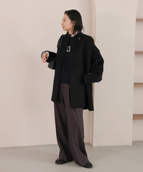 追加2》スーパー140ビーバーノーカラーミドルコート（ノーカラーコート