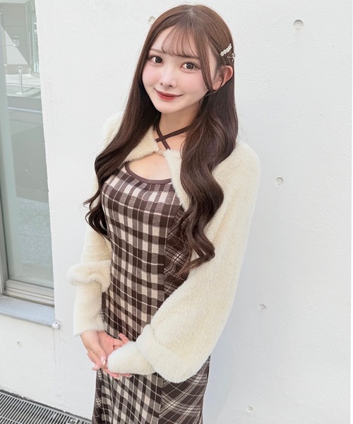 NOMAE（ノーマエ）の「シャギーボレロロングチェックワンピース