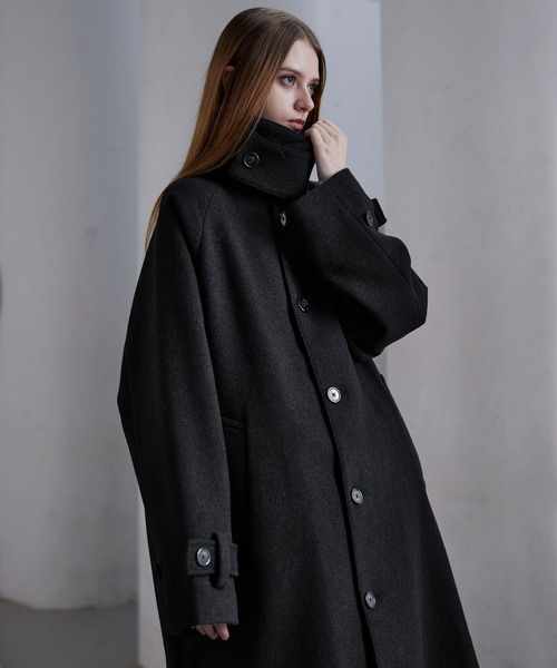 CLEL】Wool Blend Tech Melton Soutien Collar Coat / ウールブレンド