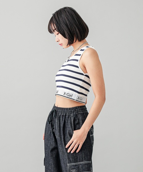 X-girl（エックスガール）の「LOGO AND STRIPE TANK TOP（タンクトップ