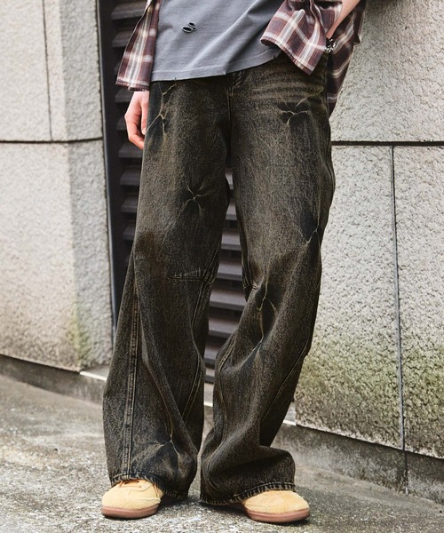 SWAGVIBE】Pinched Dye 3D Baggy Fit Denim Pants（デニムパンツ