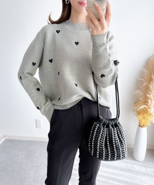セール】ハート刺繍ニットトップス（ニット/セーター）｜AMELY