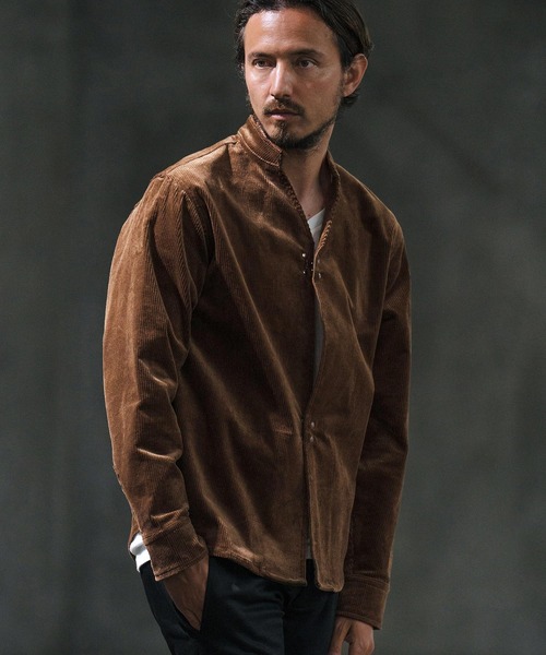 セール】ms5730-corduroy hook band collar shirt コーデュロイシャツ