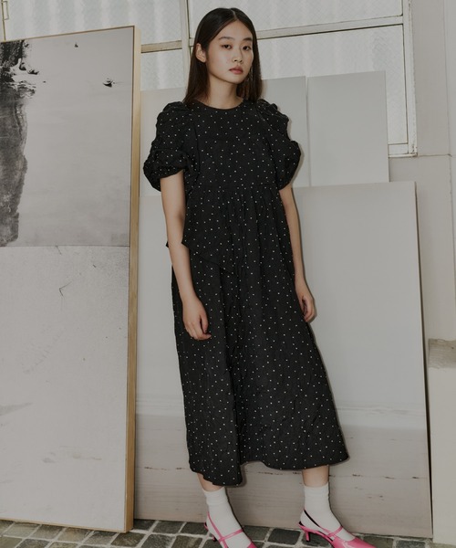 バブルスリーブジャガードドレス / bubble sleeve jacquard dress