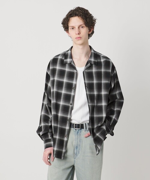 コットン レーヨン オンブレ チェック オープンカラー シャツ（シャツ