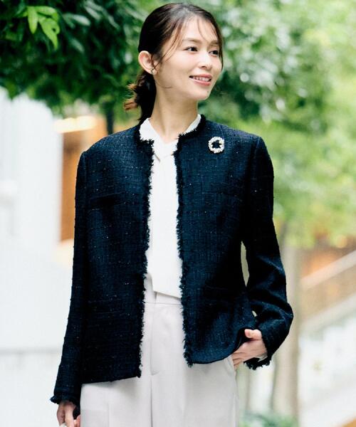 セール】【セレモニー/華やか】ファンシーツイード ジャケット（ノー