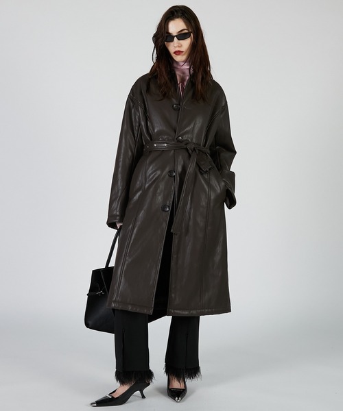 セール】ヴィーガンレザーオーバーロングコート / Vegan Leather