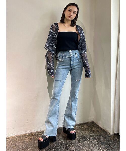 EMODA（エモダ）の「サイドオープンハイウエストフレアジーンズ