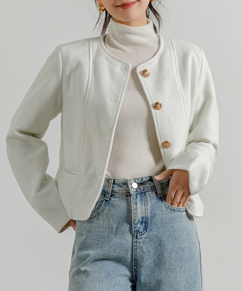 セール】レディース さらりと羽織れるクラシカルノーカラージャケット
