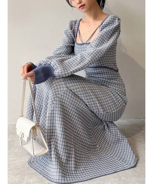 バイカラーツイードマーメイドニットワンピース（ワンピース