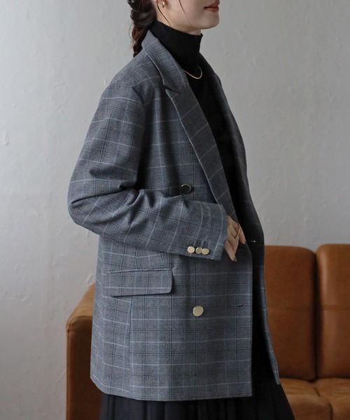 ＆HALF（アンドハーフ）の「グレンチェックダブルテーラードジャケット