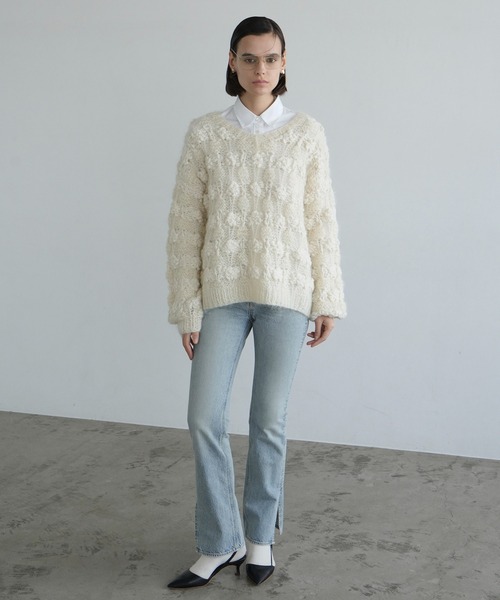 セール】BUMPY OVER V NECK KNIT TOPS（ニット/セーター）｜CLANE