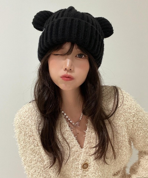 pur chouchou/くま ニット帽 P4380（ニットキャップ/ビーニー）｜TONE