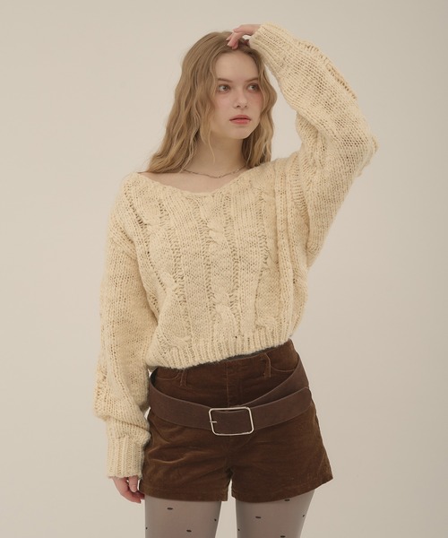 hazyl（ヘイジル）の「cable loose knit / ケーブルルーズニット