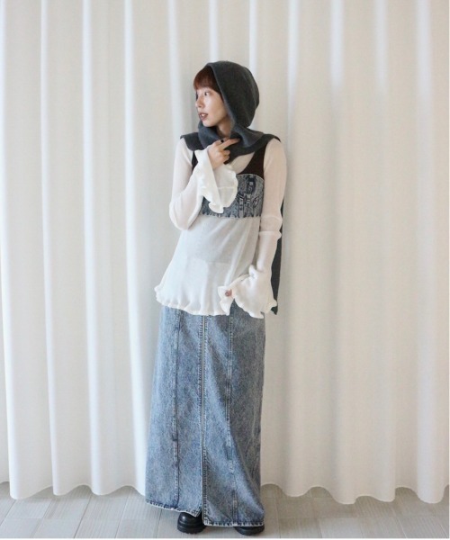 SHEER FRILL V NECK KNIT TOP（ニット/セーター）｜Ameri（アメリ）の