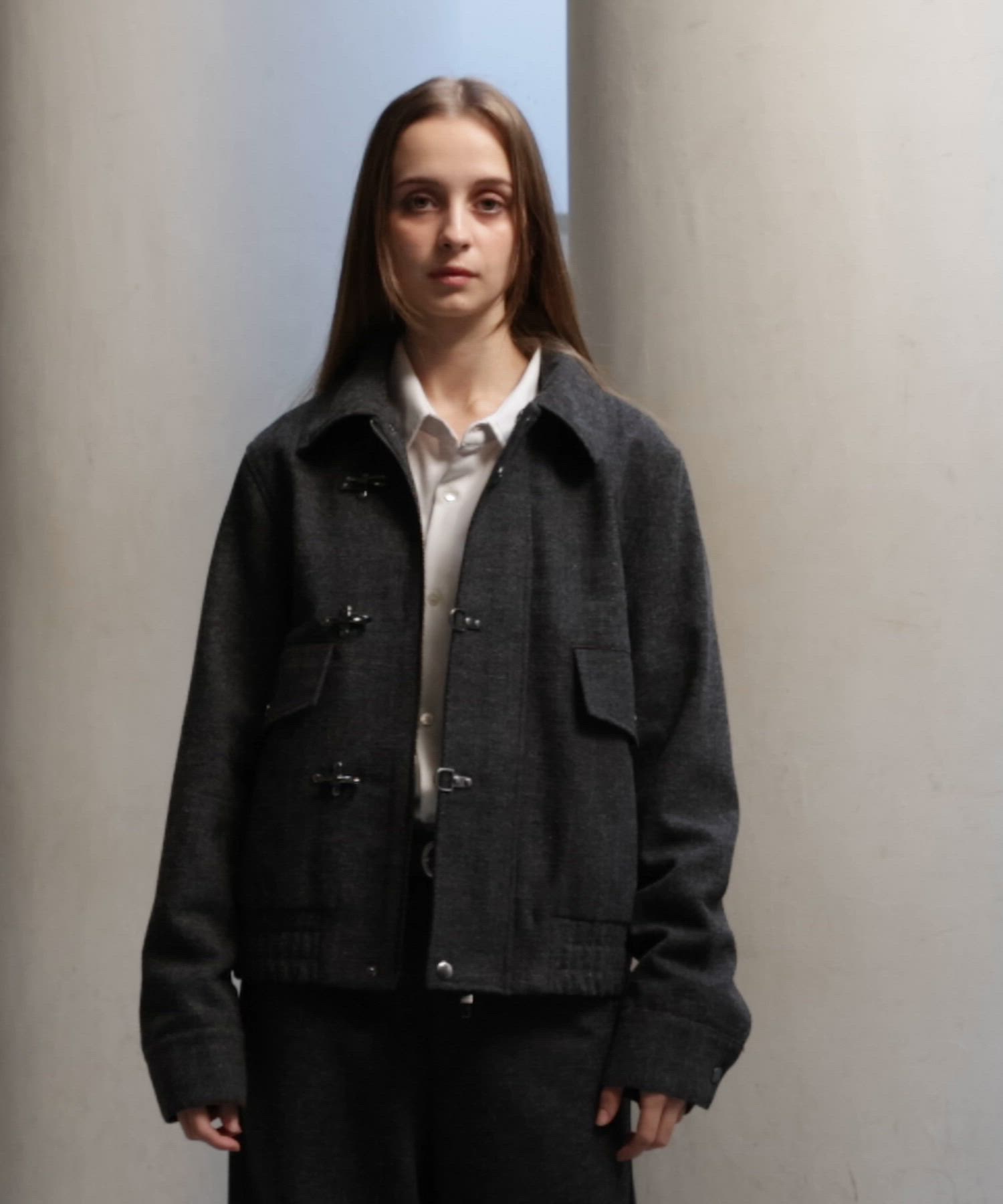 CLEL】Wool Blend Herringbone Tweed Fireman Blouson / ウール