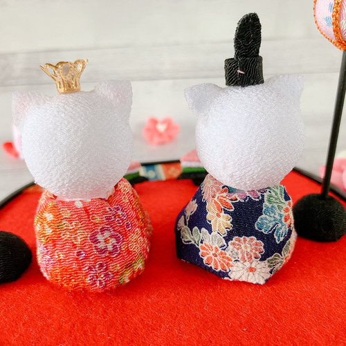 ねこ ひな人形 雛人形 おひなさま ちりめん つまみ細工 ねこちゃん