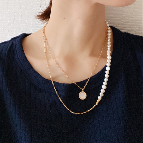 再販10超◇特集掲載】淡水パール&2typeチェーンコンビネックレス《2色