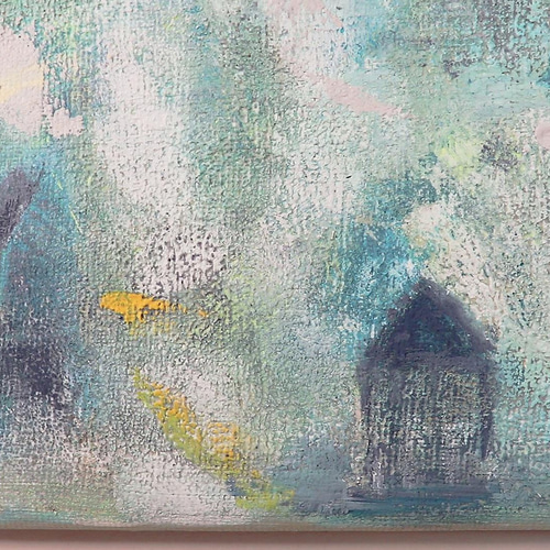 朝霧blue／アクリル画 キャンバス 原画 S0号 心象風景 青い絵 港町