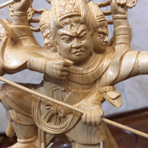 最高級 木彫り 仏像 摩利支天立像 一刀彫 天然木檜材 彫刻 仏教工芸