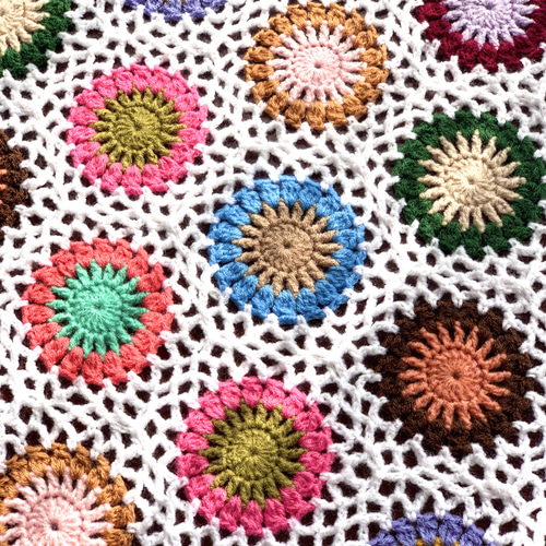 ハンドメイド 手編み かぎ針編み お花モチーフ ブランケット/ひざ掛け