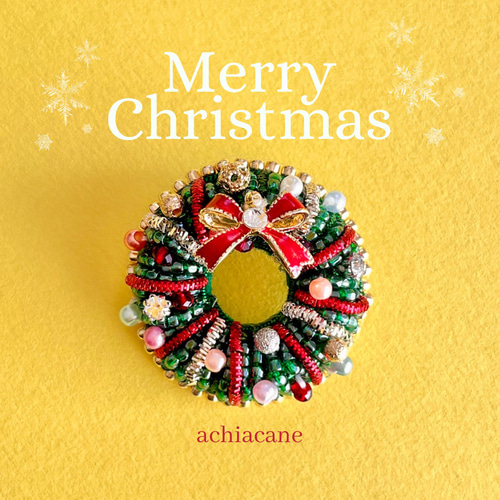 ❄︎クリスマス❄︎クリスマスリースのビーズ刺繍ブローチ ブローチ