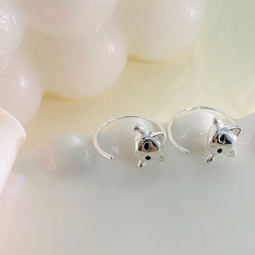 シルバー925 かわいい ネコ フック ピアス つけっぱなし ピアス 金屬