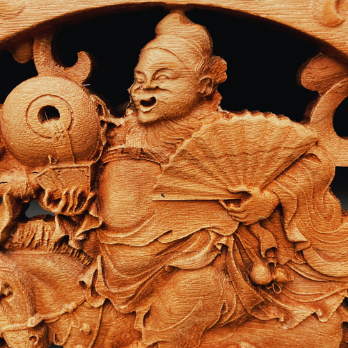 秋割】鍾馗童子 26.5cm（しょうき) 参次元彫刻『雅』 透かし彫 楠彫刻