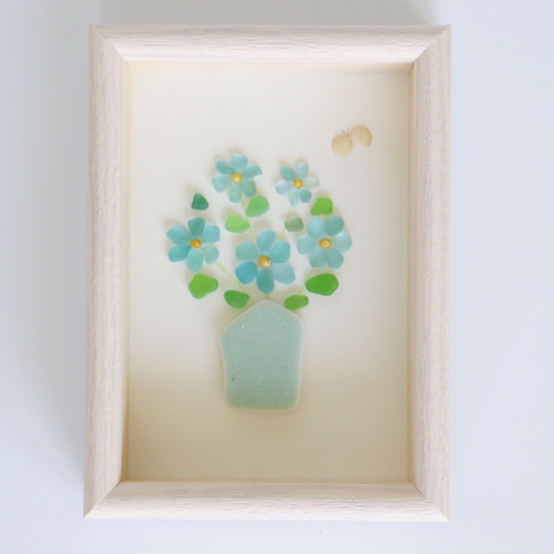 シーグラスアート『ちいさな花束』/花/シーグラス/水色/ガラスアート