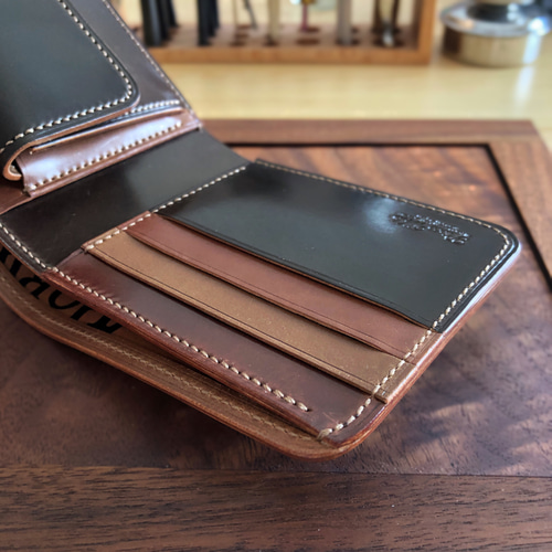 完成品Horweenシェルコードバン二つ折り財布 総手縫 フルコードバン 二
