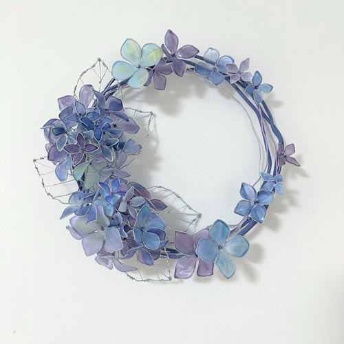 一点物】紫陽花のミニリース 青紫系 ワイヤーアート ディップフラワー