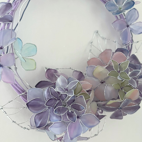 一点物】紫陽花のミニリース ビンク紫系 ワイヤーアート ディップ