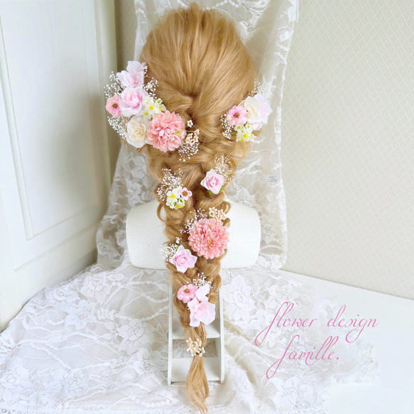 new.232.パステルピンク♡グラデカラーのヘッドドレス・編みおろしヘア