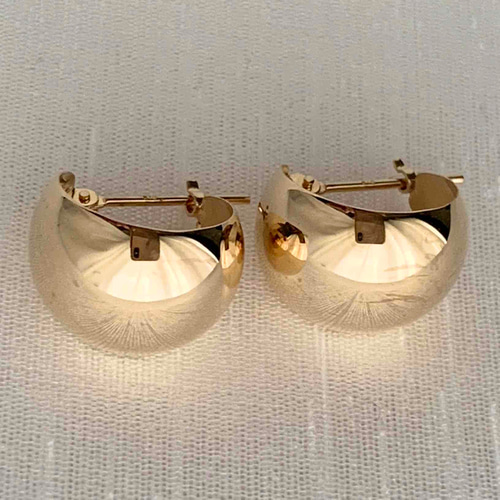18金【10×13mm 月甲フープピアス】Yゴールド K18刻印入 日本製 ペア